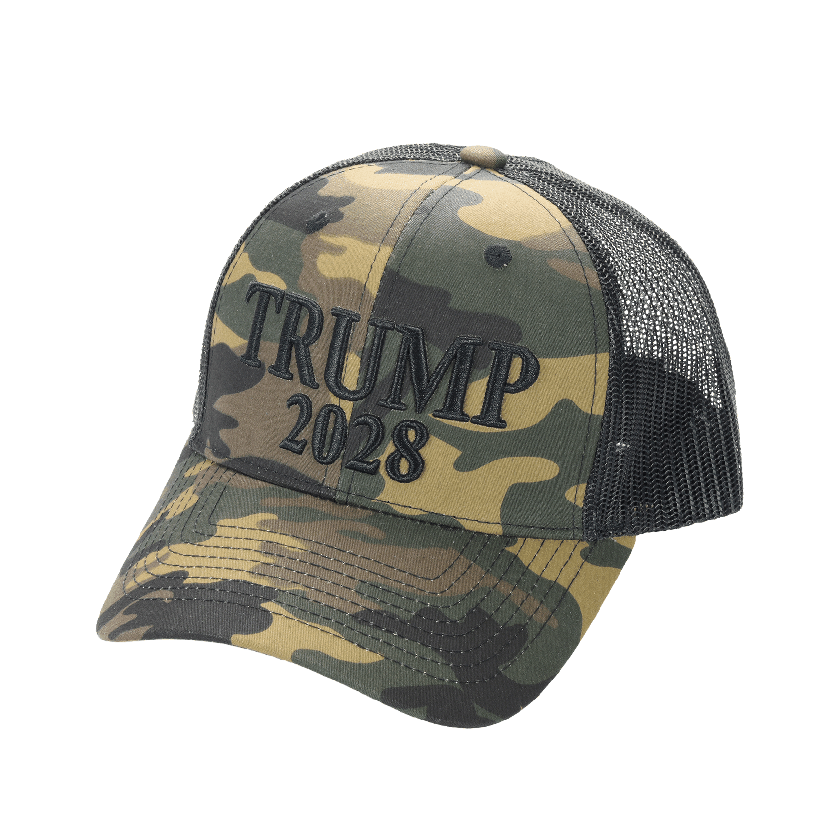 Trump 2028 Camo Trucker Cap – Patriotic Mesh Back MAGA Hat, Adjustable Snapback