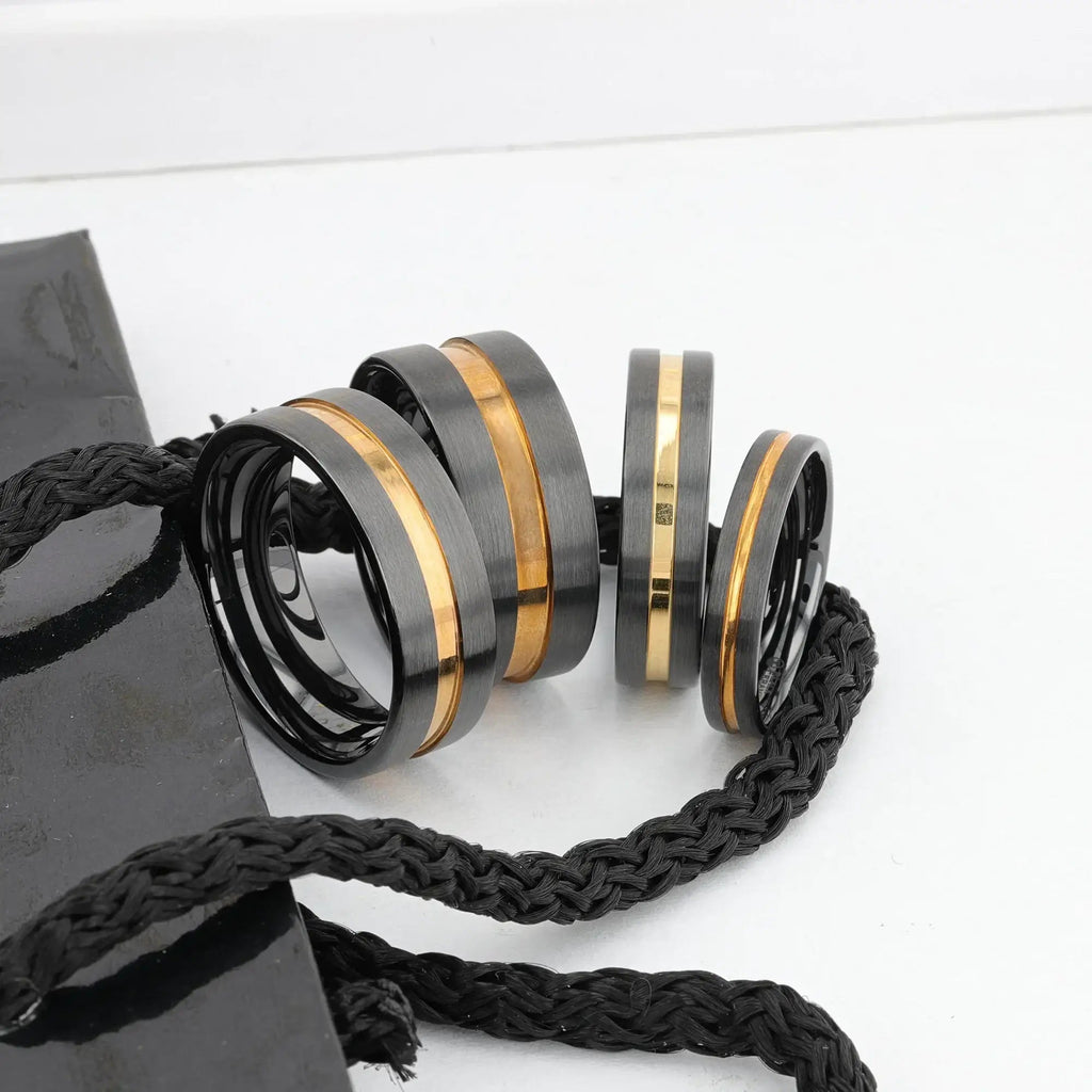 VIVALDI Black Ceramic Wedding Band With Yellow Gold Groove - 4mm - 8mm