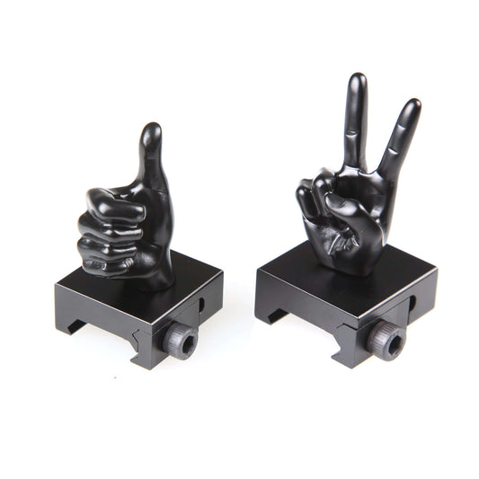 Black Color Novelty Finger Iron Sight Set - Straight (V Hand & Thumbs Up)