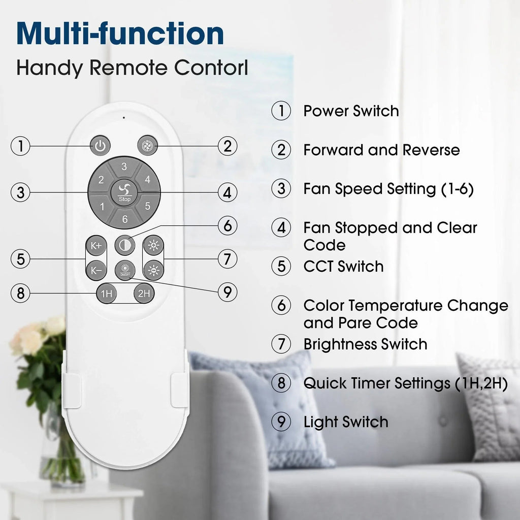 Vaczon 42 Inch DC Motor Modern Downrod Ceiling Fan with LED Light and Remote Control