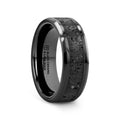 VESUVIUS Men’s Polished Black Ceramic Wedding Band with Black & Gray Lava Rock Stone Inlay & Polished Beveled Edges - 6mm & 8mm