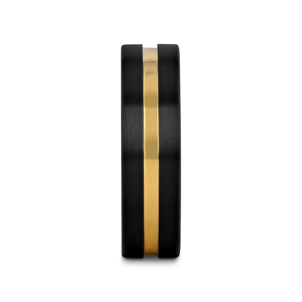 VIVALDI Black Ceramic Wedding Band With Yellow Gold Groove - 4mm - 8mm