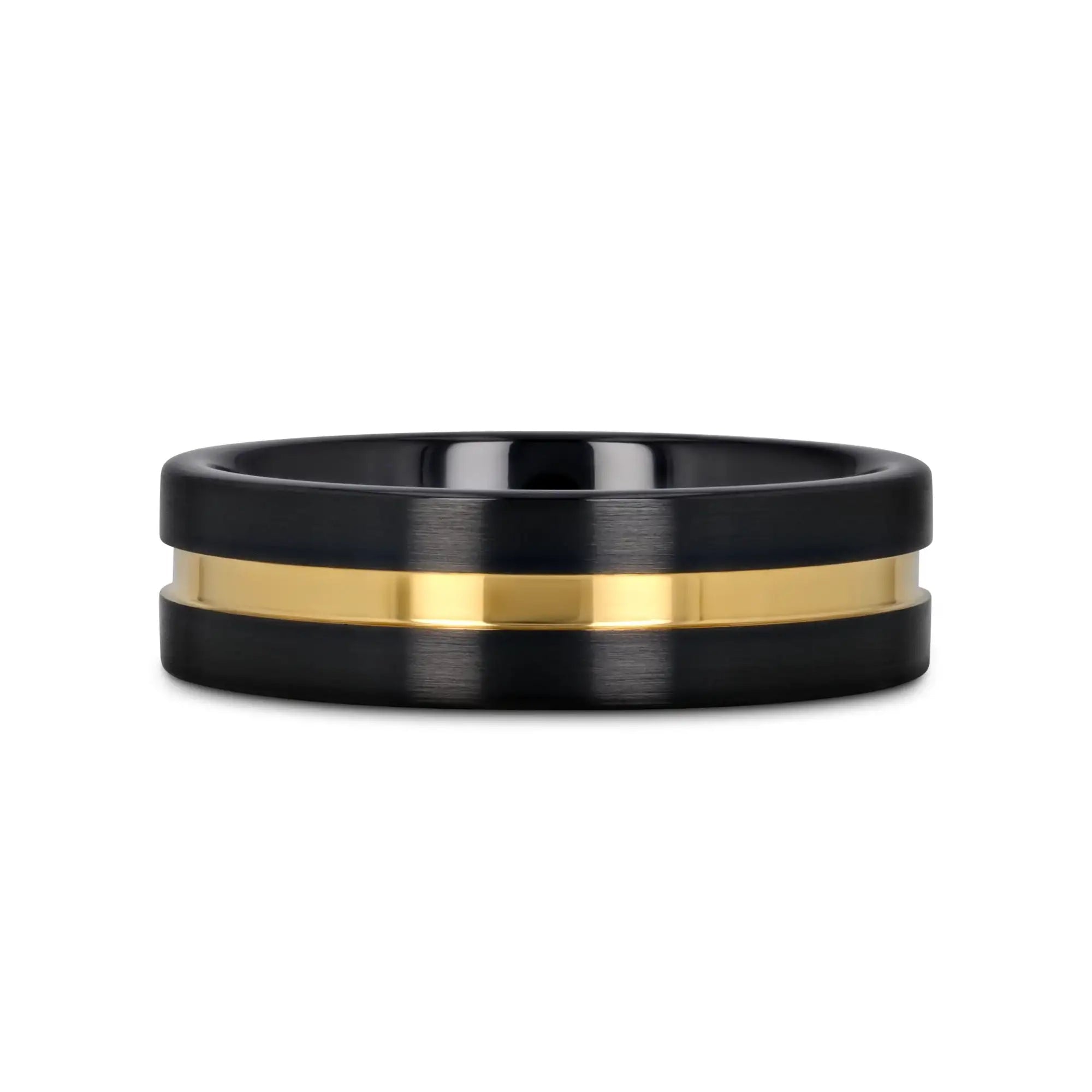 VIVALDI Black Ceramic Wedding Band With Yellow Gold Groove - 4mm - 8mm