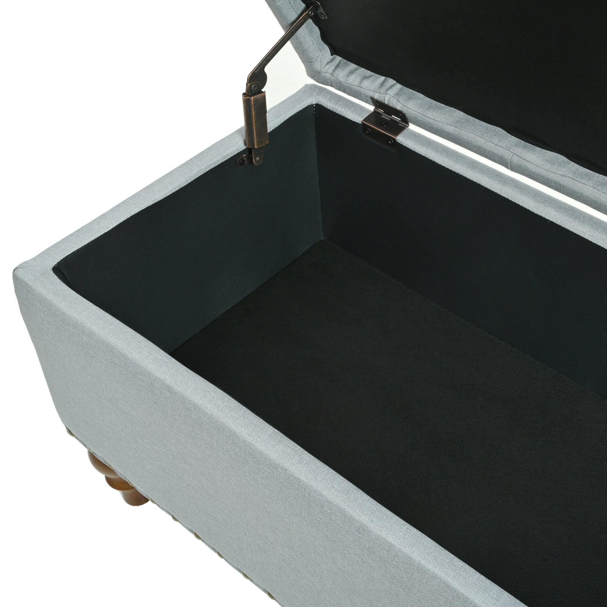 36" Ottoman Storage Bench with Recessed Support Hinge Top for Easy Opening,  Rivet Trim Around, Linen