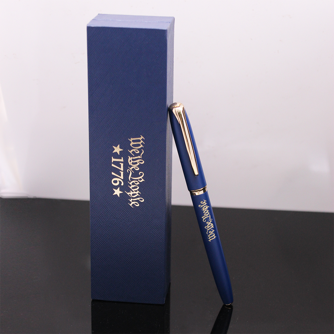 We The People 1776 Collectible Pen upright leaning against closed case