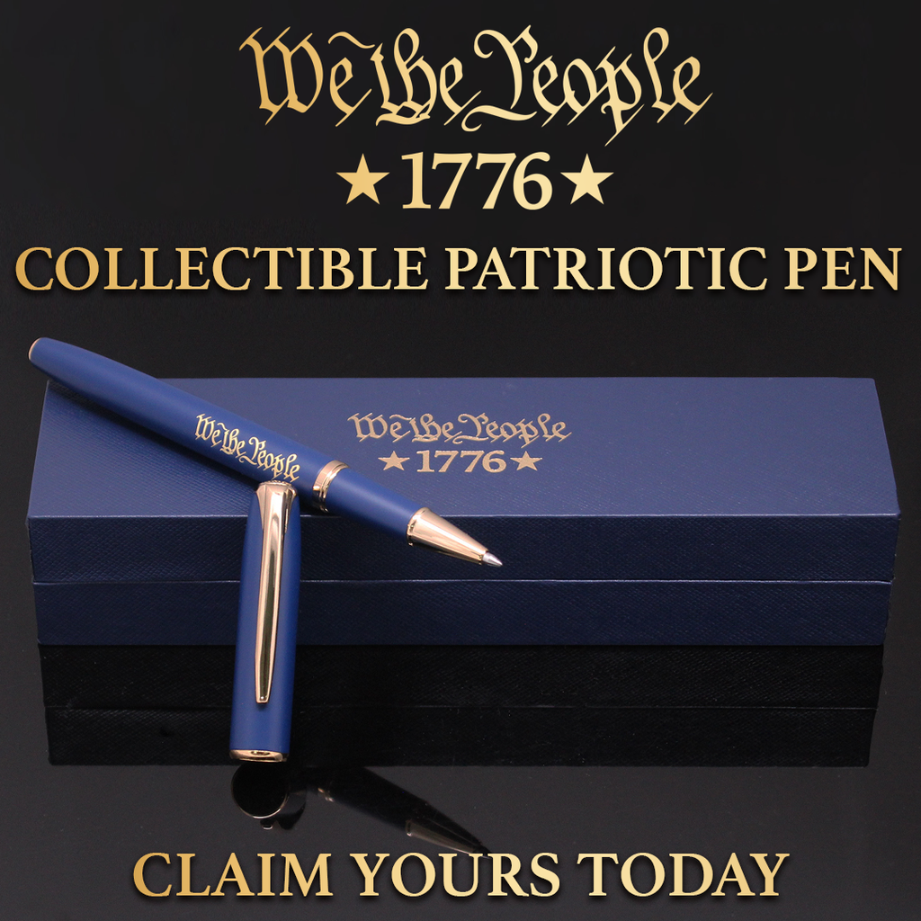We The People 1776 Collectible Pen resting on closed presentation case