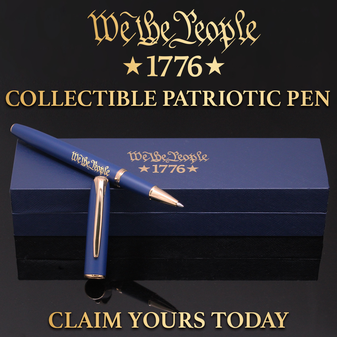 We The People 1776 Collectible Pen resting on closed presentation case