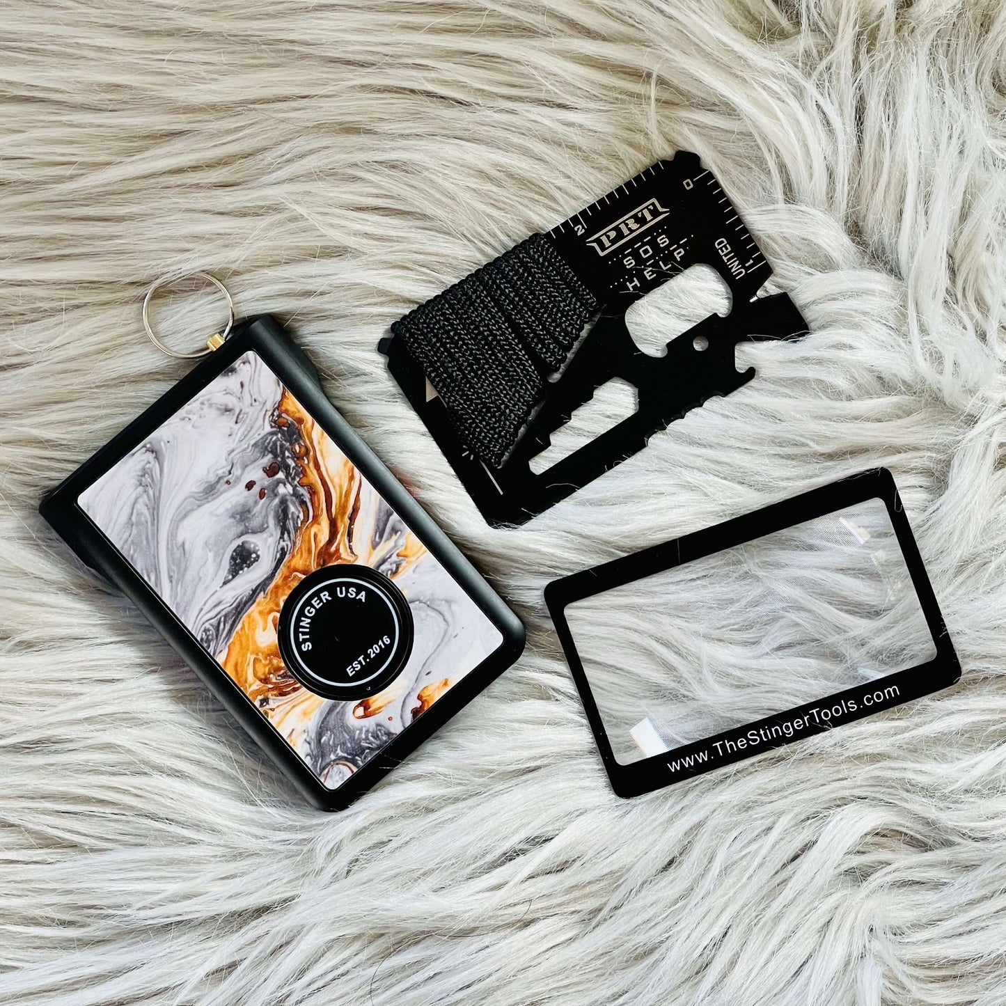 Stinger Minimalist Wallet, Card Holder, Safety Wallet with Personal Alarm, Multi-functional Tool, and Magnifier (Black Carbon Fiber)