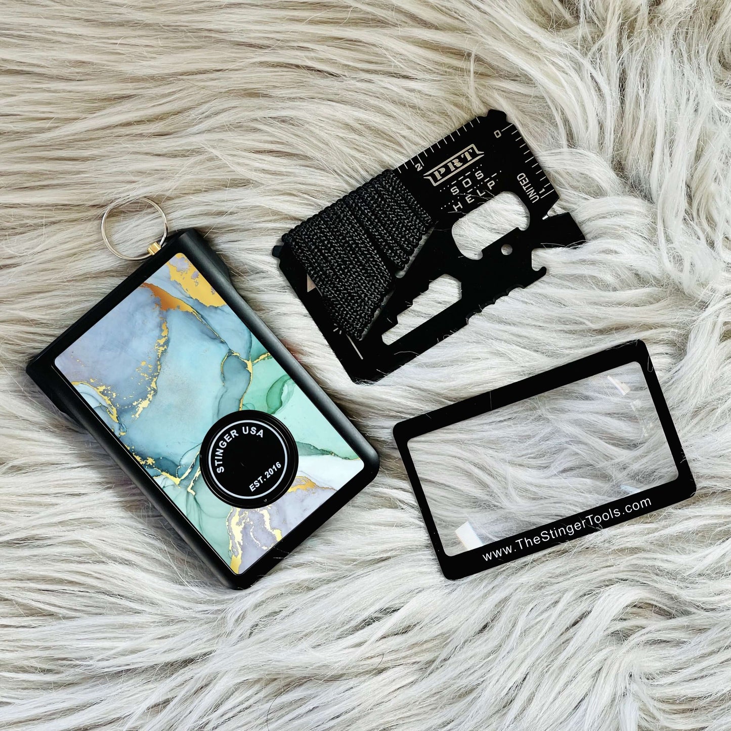 Stinger Minimalist Wallet, Card Holder, Safety Wallet with Personal Alarm, Multi-functional Tool, and Magnifier (Black Carbon Fiber)