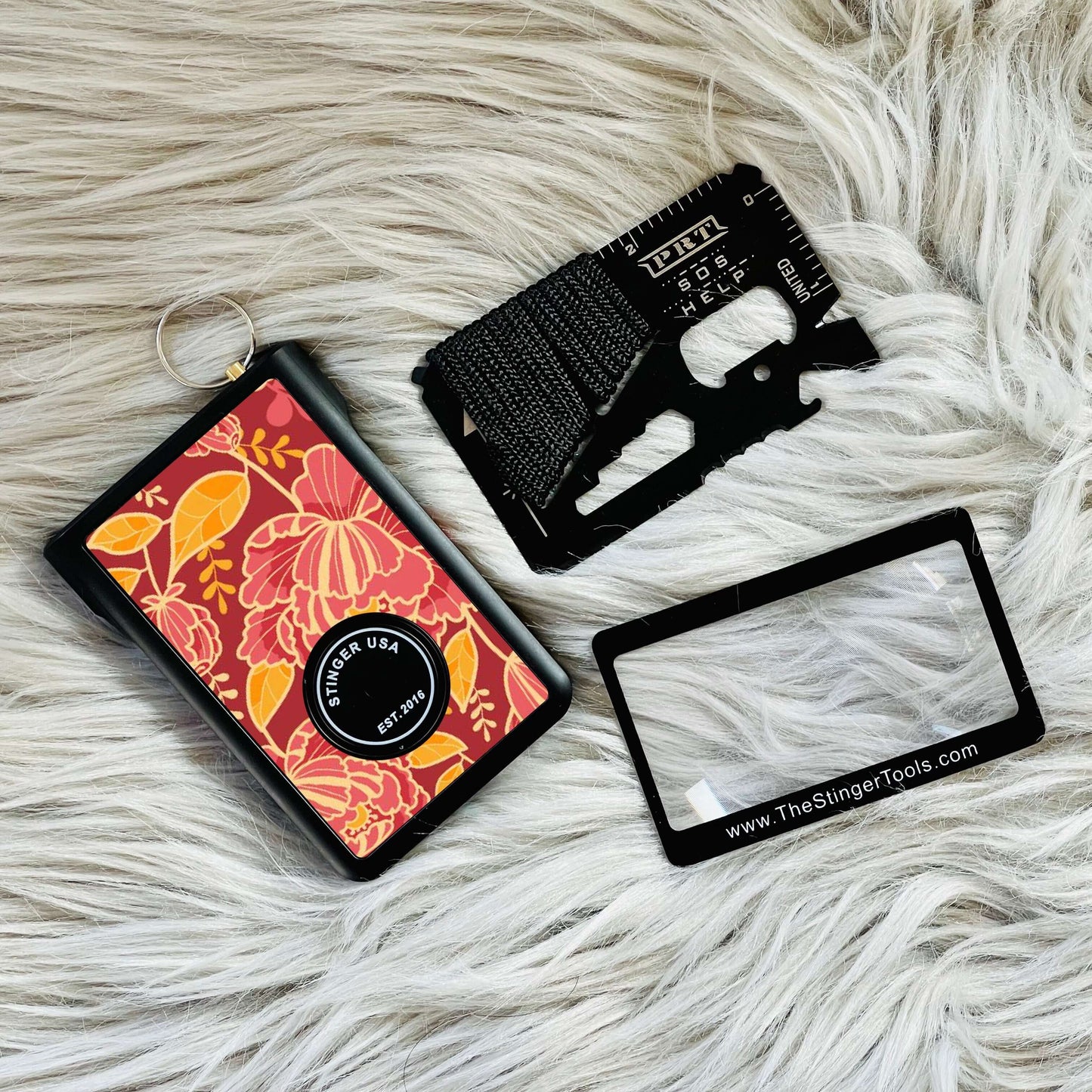 Stinger Minimalist Wallet, Card Holder, Safety Wallet with Personal Alarm, Multi-functional Tool, and Magnifier (Black Carbon Fiber)