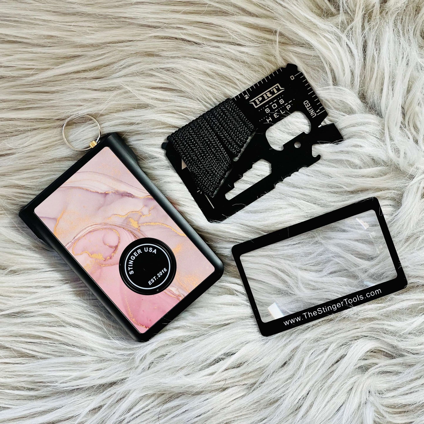 Stinger Minimalist Wallet, Card Holder, Safety Wallet with Personal Alarm, Multi-functional Tool, and Magnifier (Black Carbon Fiber)