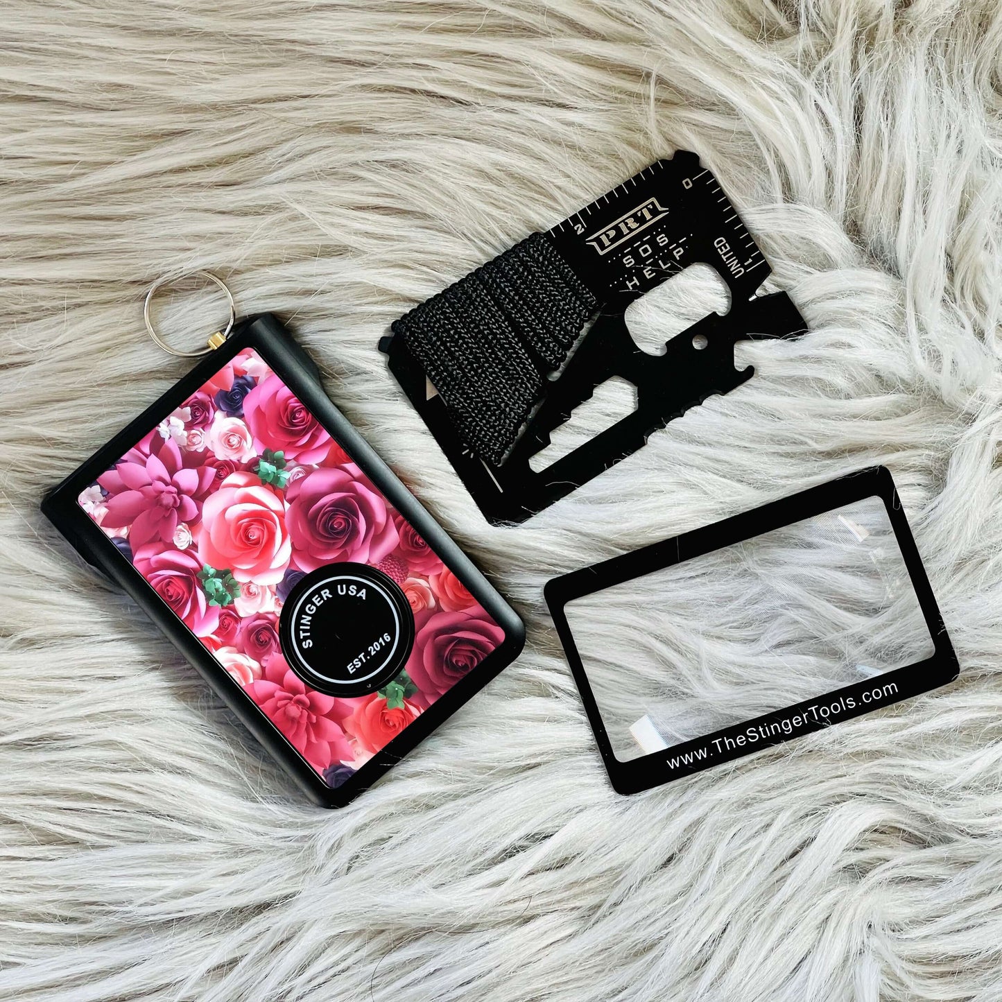 Stinger Minimalist Wallet, Card Holder, Safety Wallet with Personal Alarm, Multi-functional Tool, and Magnifier (Black Carbon Fiber)