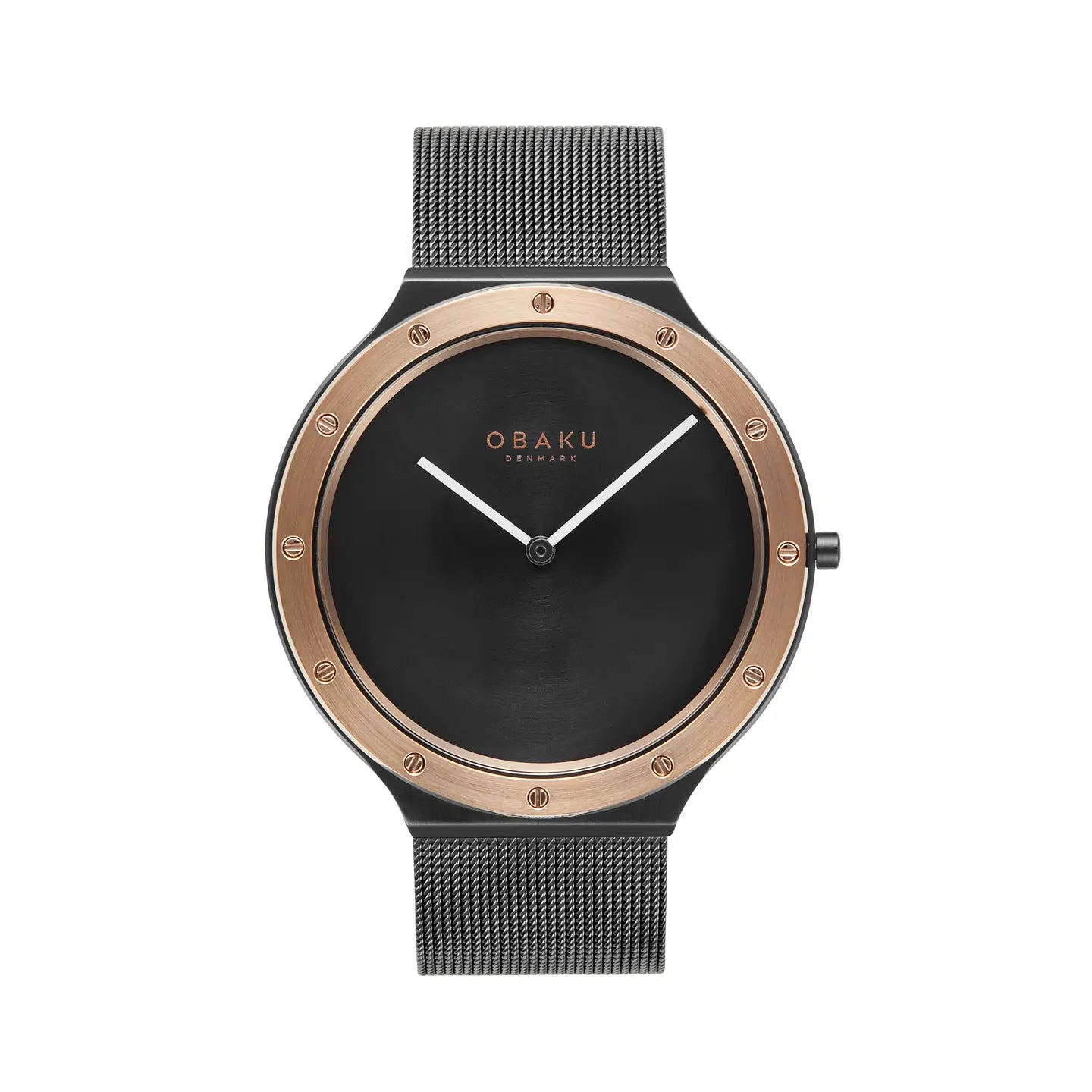 Men's Ultra Slim Rose Gold Quartz Bolt On Bezel & Mesh Watch