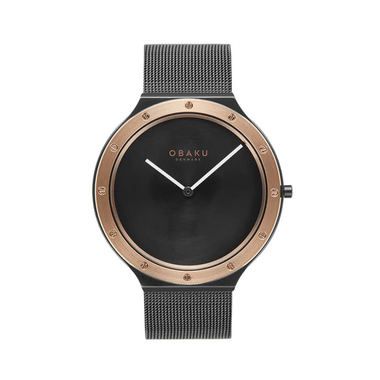 Men's Ultra Slim Rose Gold Quartz Bolt On Bezel & Mesh Watch