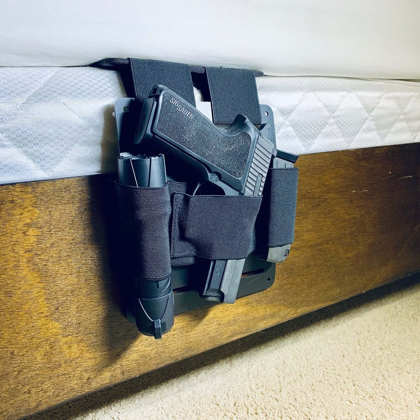 3 in 1 Bedside Holster, Mattress Holster, Bed Holster (USA Flag Sticker)