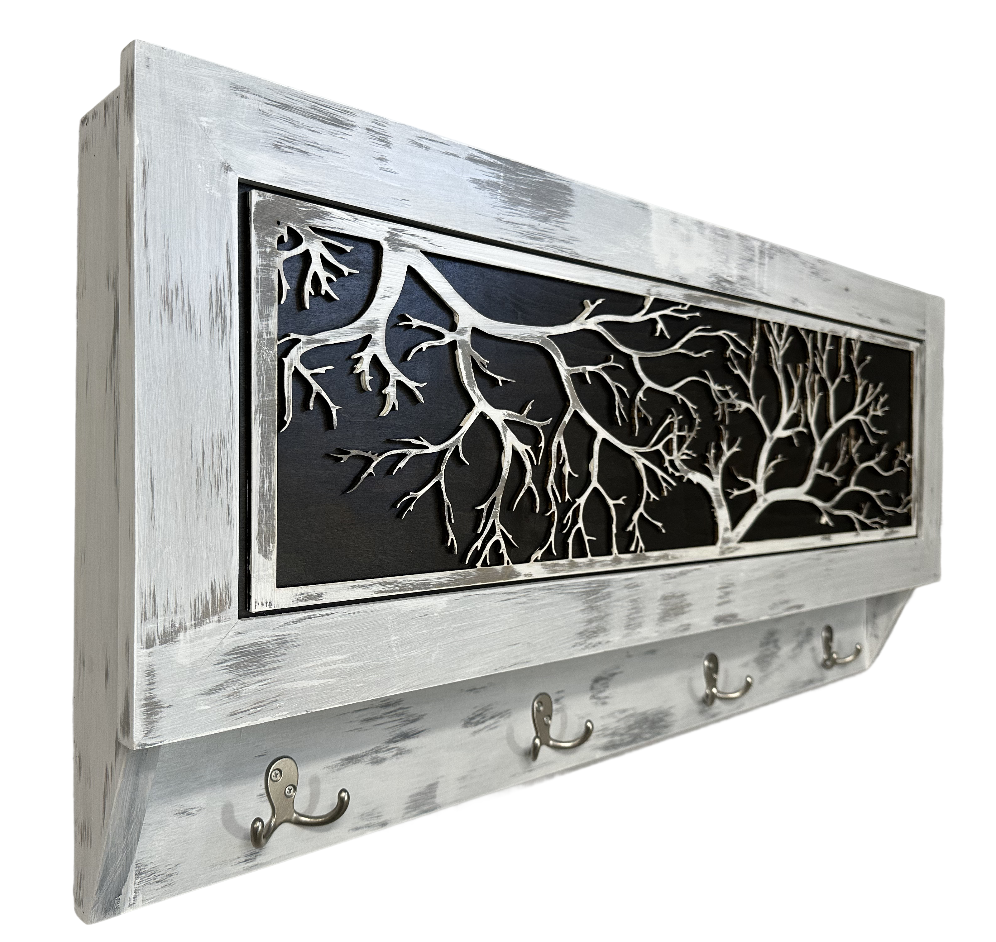 Winter Family Tree Gun Concealment Decor - Handcrafted Wooden Gun Cabinets - Gun Shelf Hidden Storage for Rifles, Shotguns, & Handguns - Quick Access Hidden Wall Safe