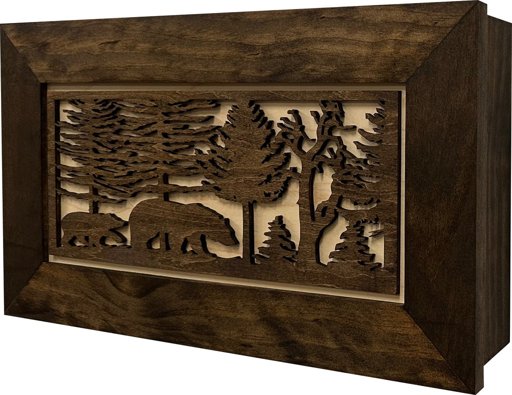 Wood Gun Cabinet Bears In The Woods Wall Decoration - Hidden Gun Safe To Securely Store Your Gun In Plain Sigh