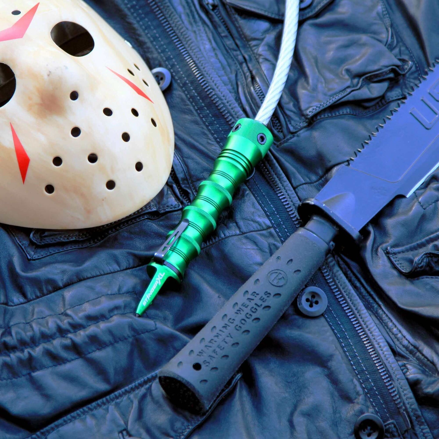 Stinger Whip Car Emergency Tool with Seat Belt Cutter and Window Breaker (XL Gatekeeper Edition, Green)