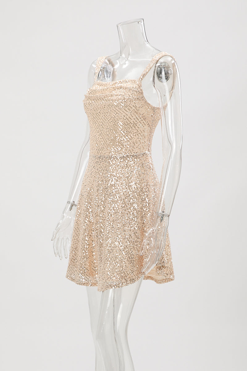 Sexy slight stretch high quality sling sequins bow decor mini dress