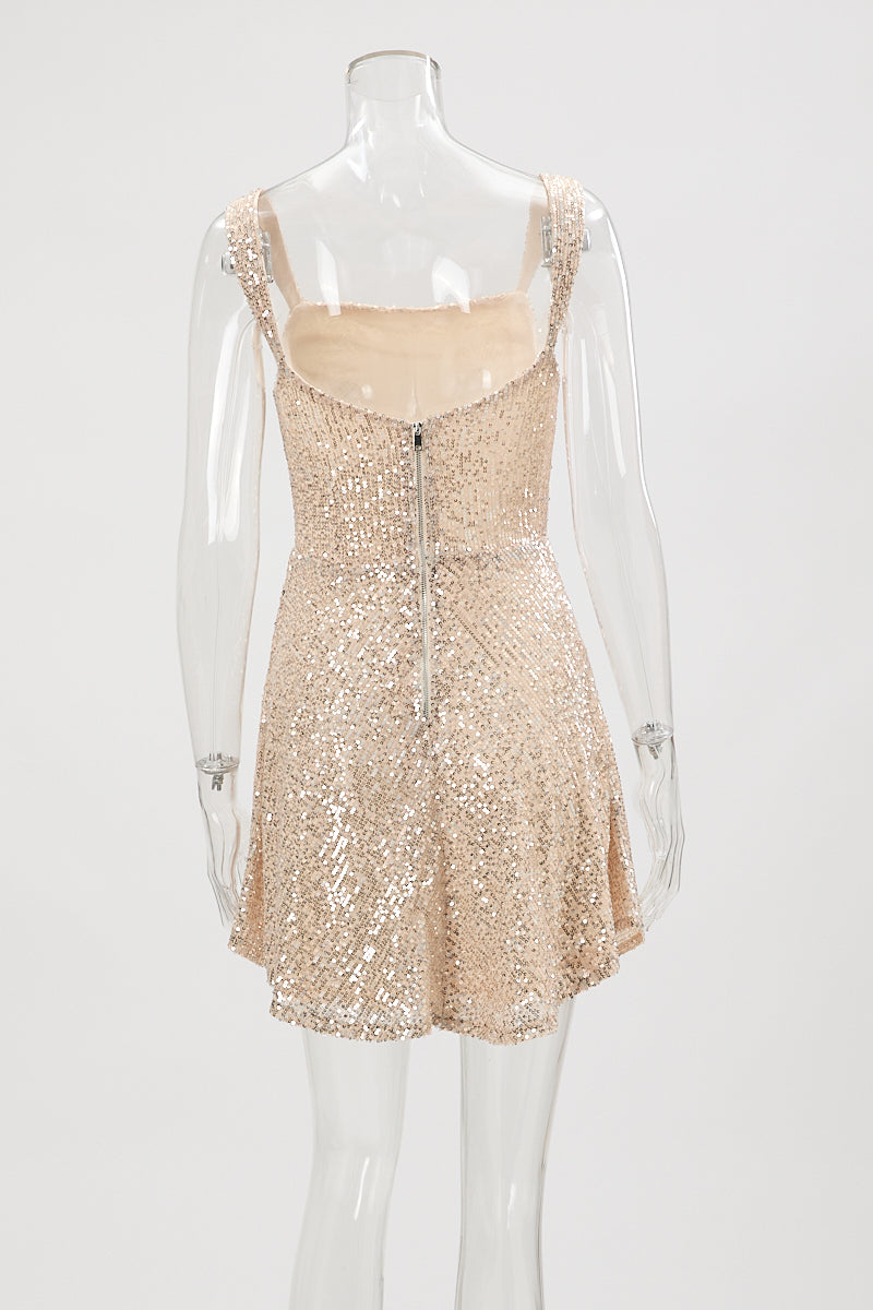 Sexy slight stretch high quality sling sequins bow decor mini dress