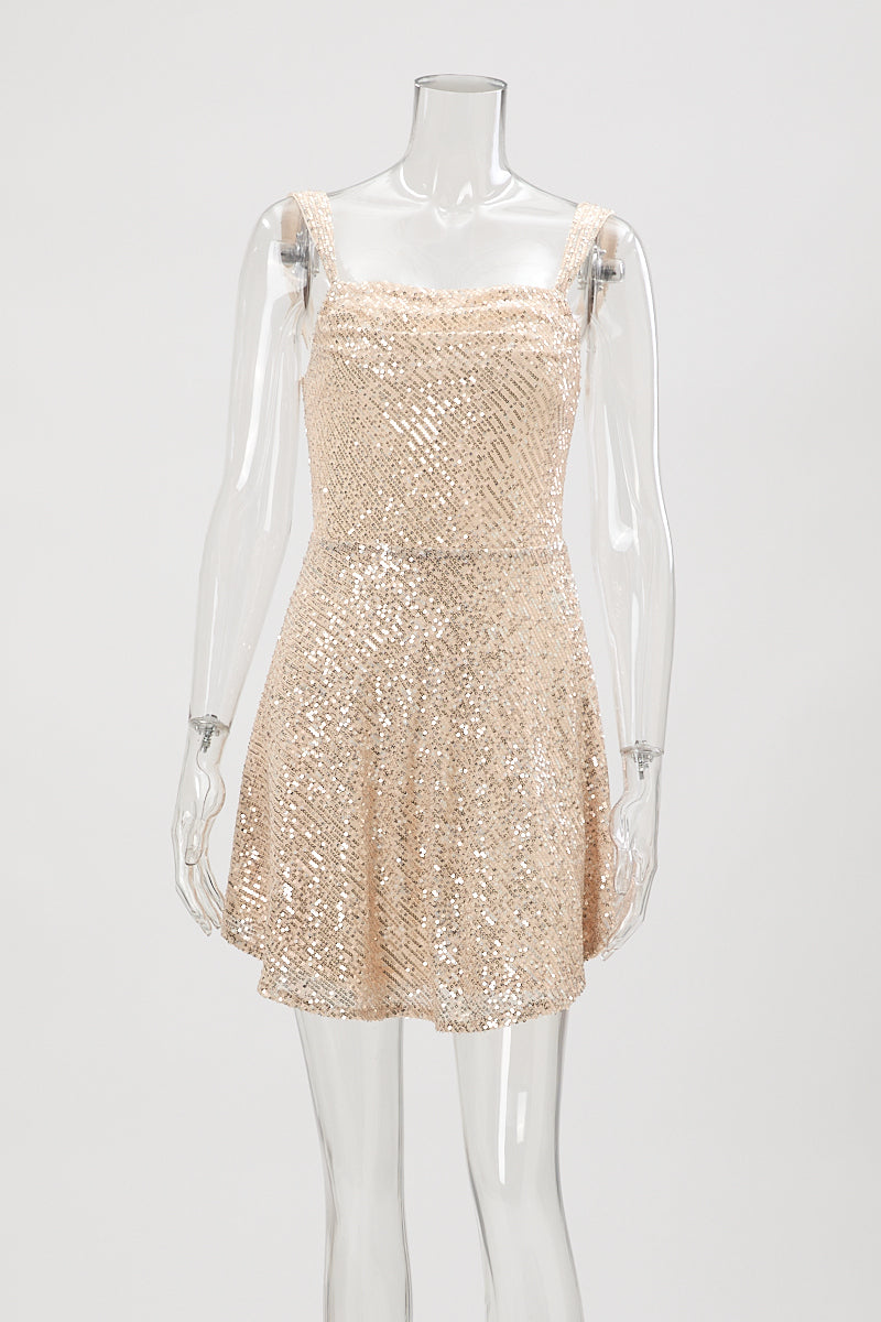 Sexy slight stretch high quality sling sequins bow decor mini dress