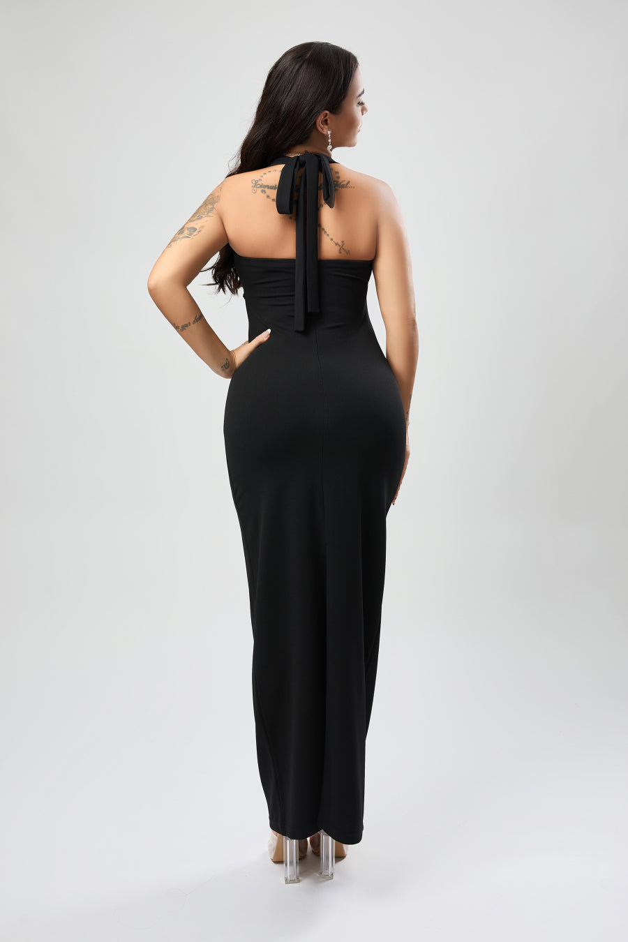 Sexy stylish slight stretch beaded decor hollow midi dress