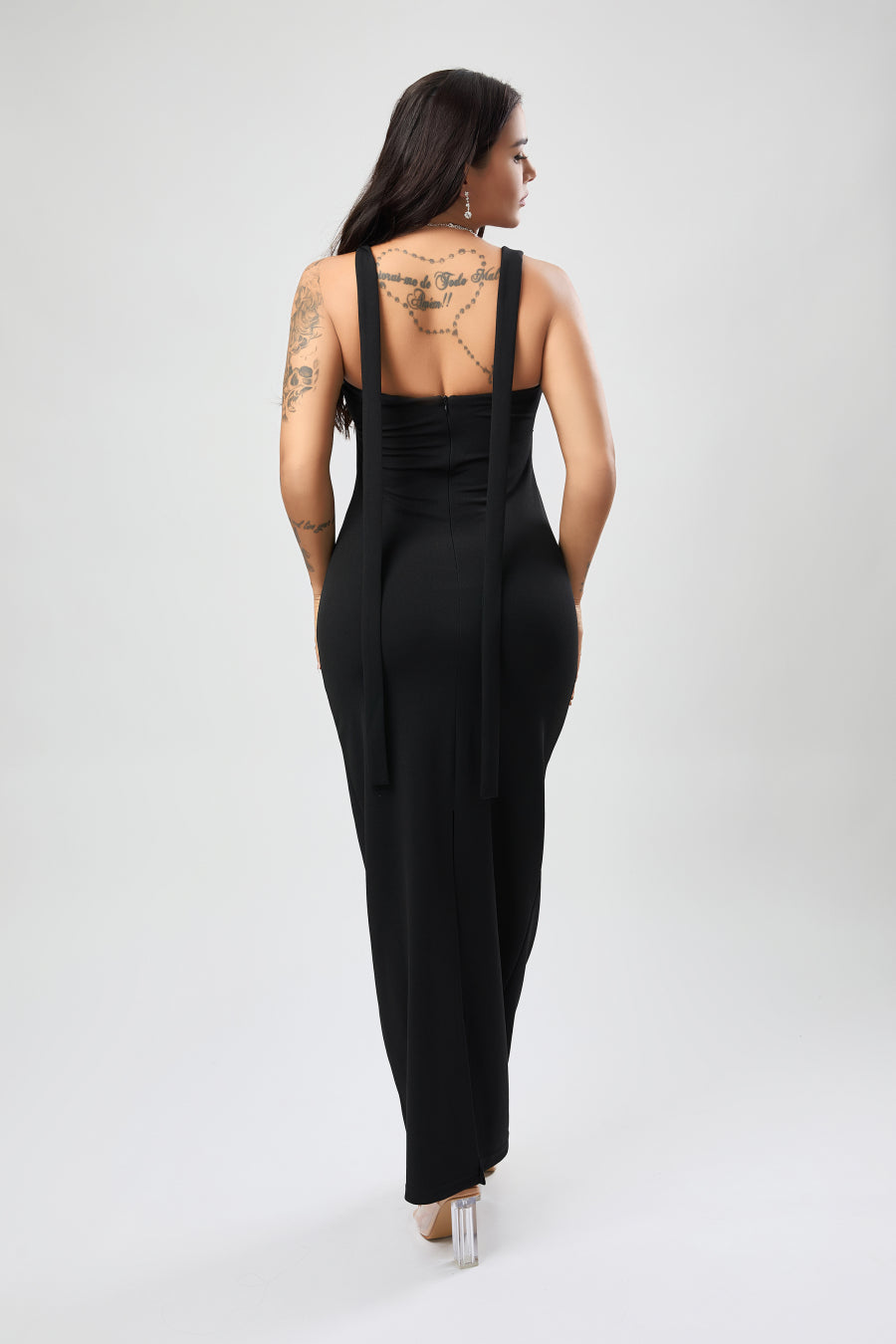 Sexy stylish slight stretch beaded decor hollow midi dress