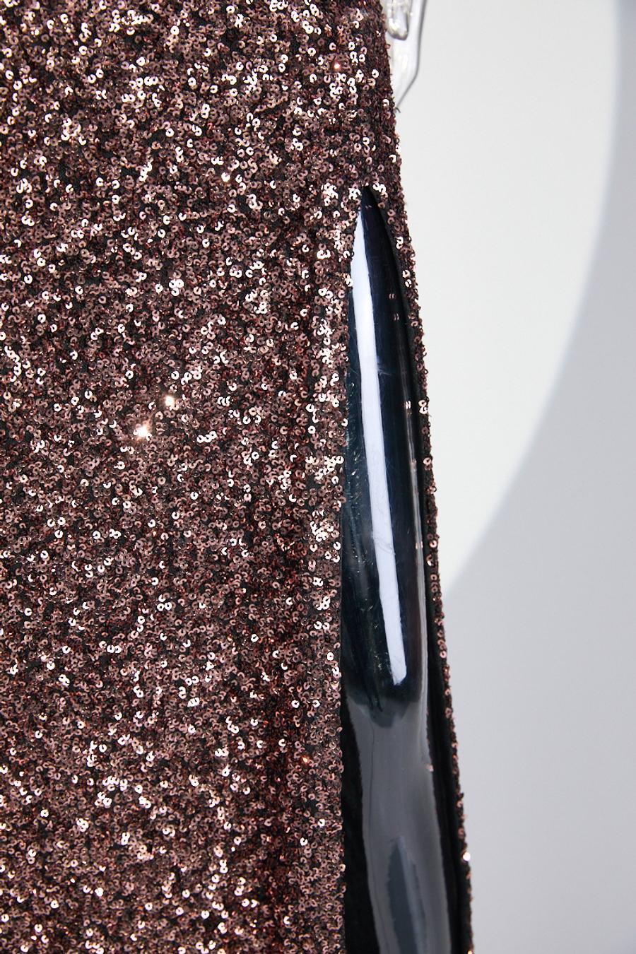 High quality elegant slight stretch sling sequins slim high slit maxi dress