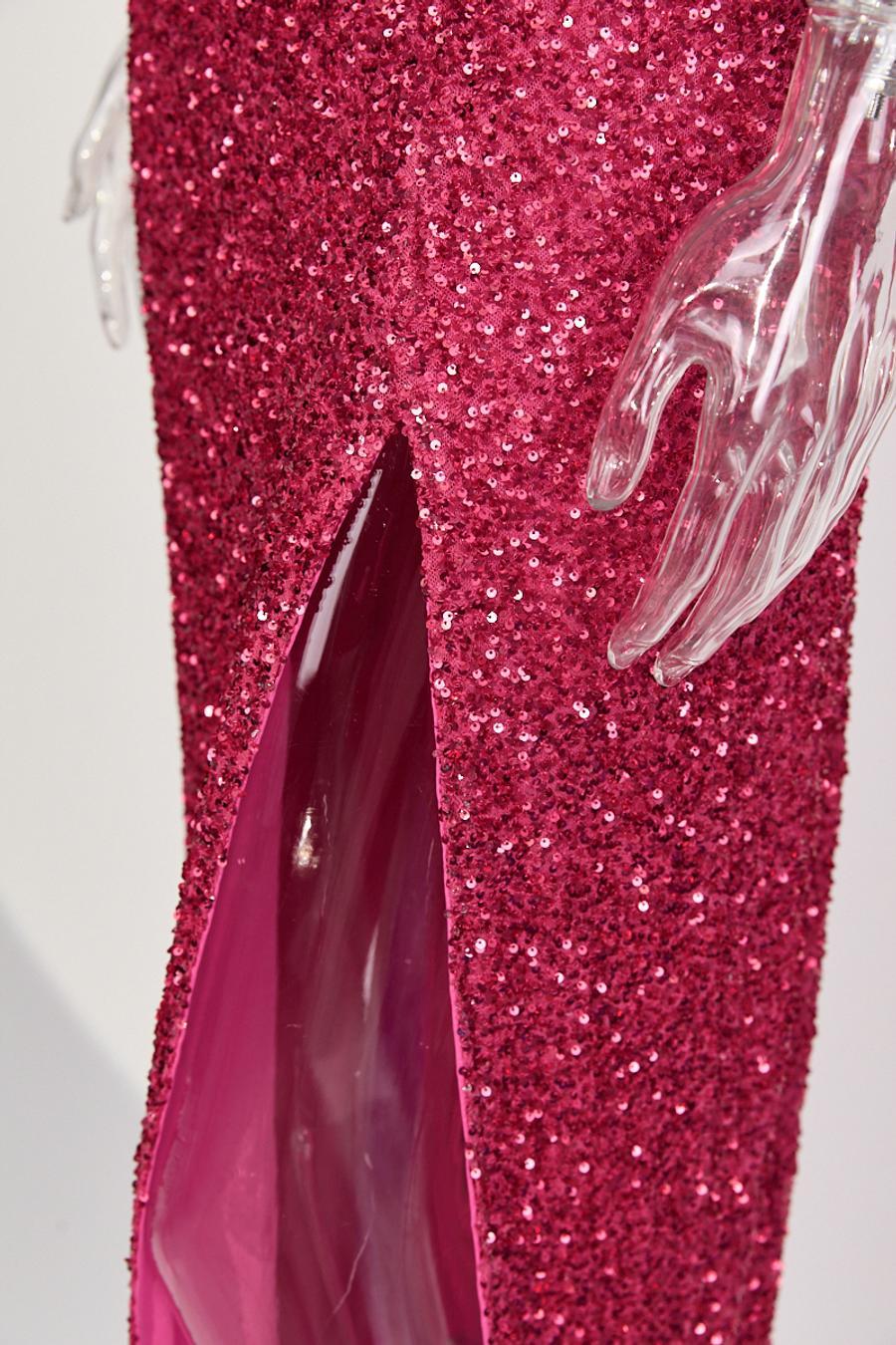 High quality elegant slight stretch sling sequins slim high slit maxi dress