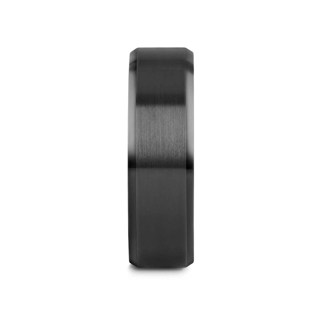 YORKSHIRE Brushed Black Ceramic Wedding Band with Polished Beveled Edges – 6mm or 8mm