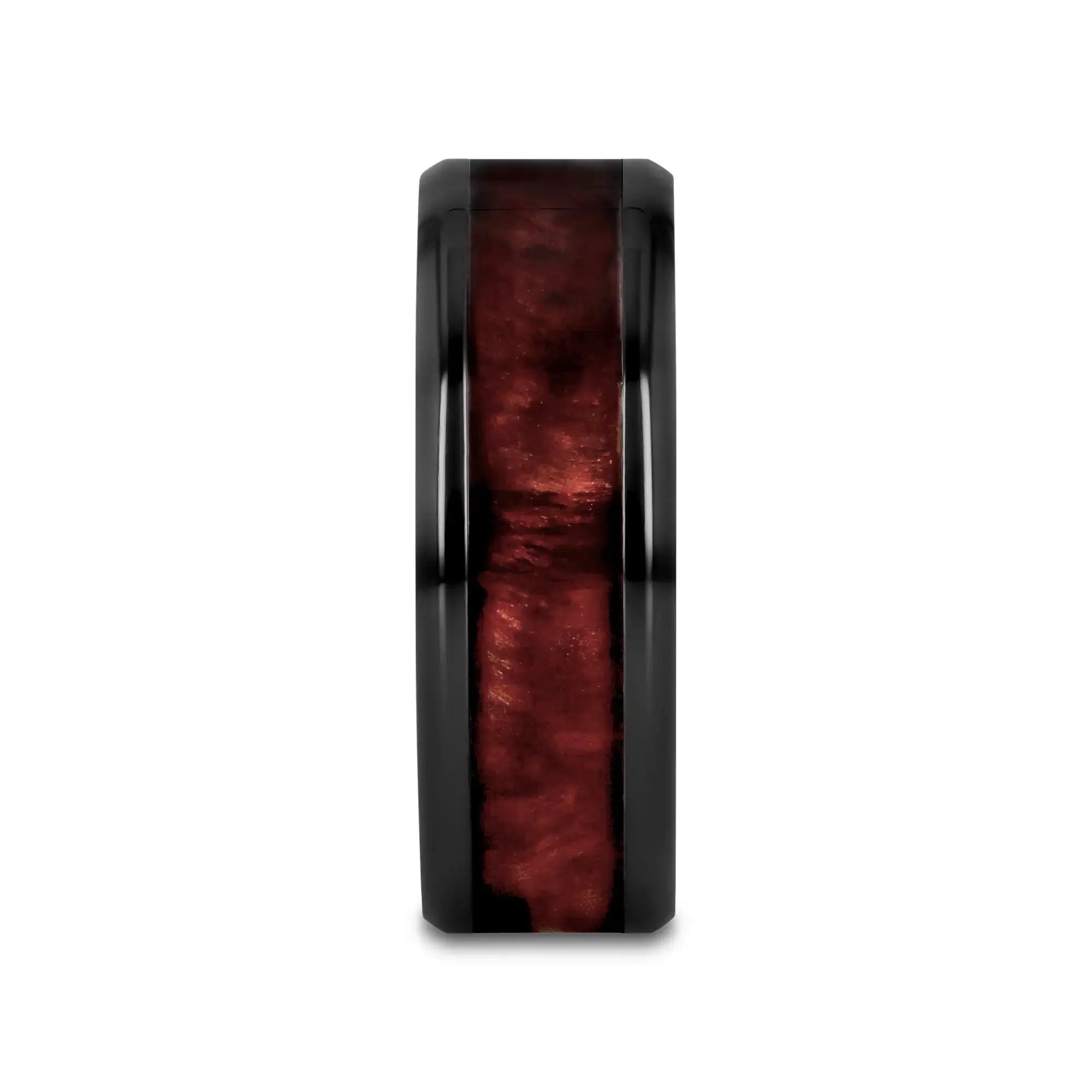 YOSEMITE Redwood inlaid Clear Polished Coated Titanium Men's Wedding Band With Polished Beveled Edges - 8mm