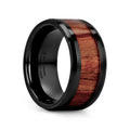 YUKON Beveled Black Ceramic Ring with Black Walnut Wood Inlay - 10mm