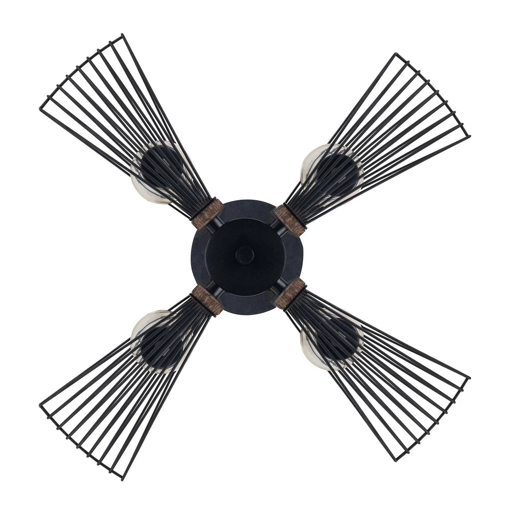Zenith 4-Light Black & Wood Dimmable Island Pendant Light
