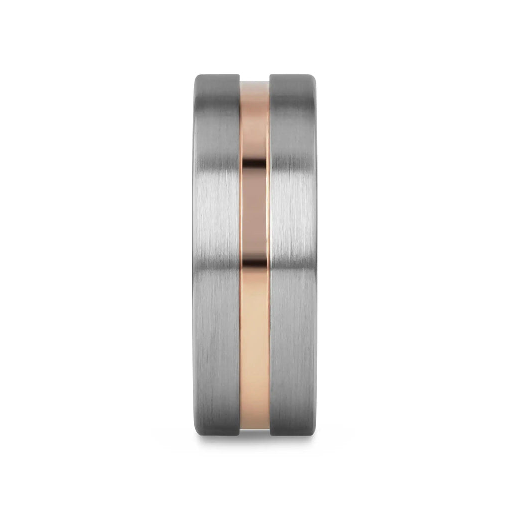ZEUS Flat Brushed Tungsten Carbide Ring with Rose Gold-Plated Groove (4mm–10mm)