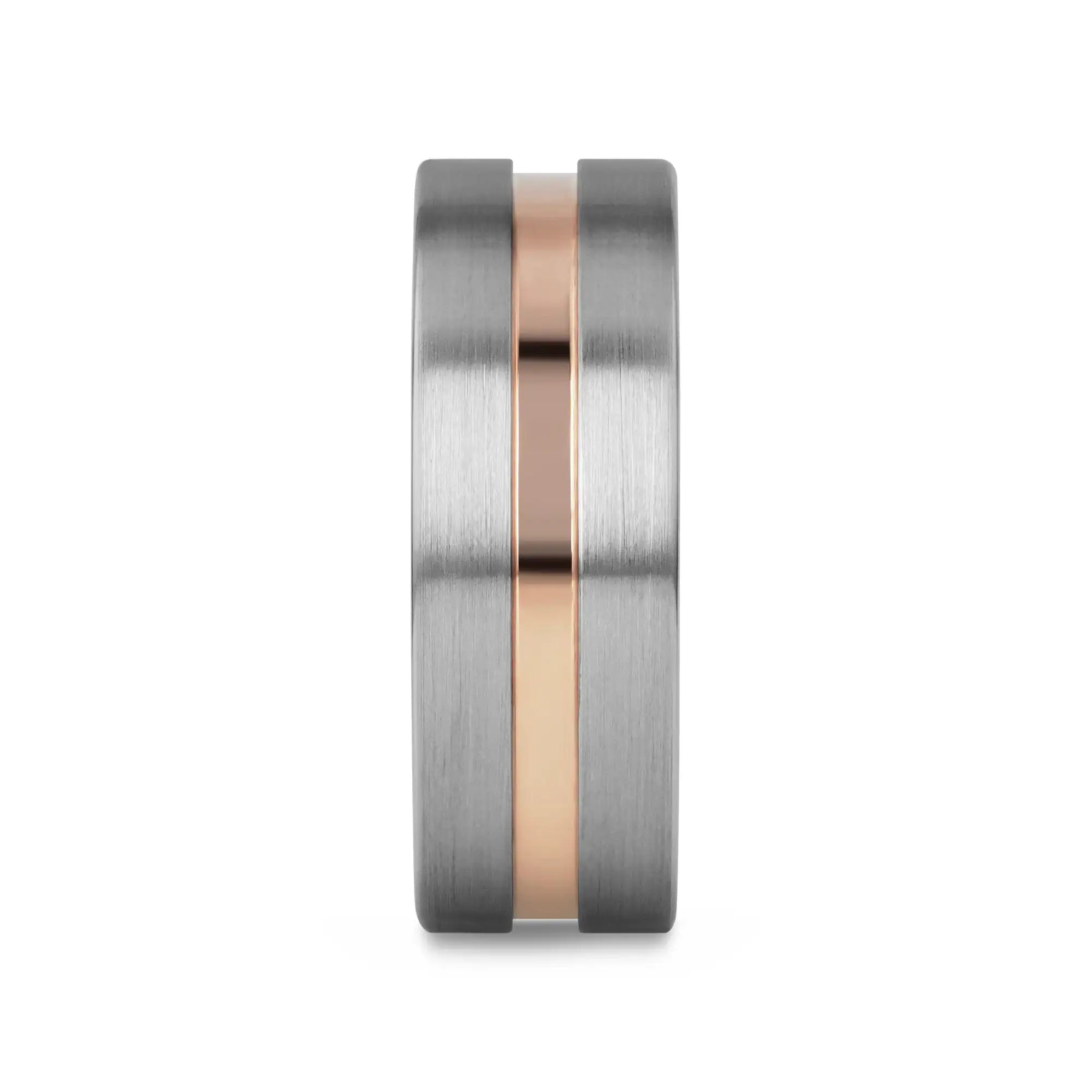 ZEUS Flat Brushed Tungsten Carbide Ring with Rose Gold-Plated Groove (4mm–10mm)