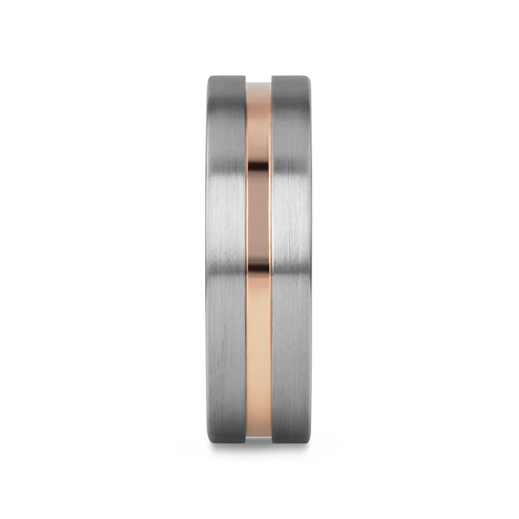 ZEUS Flat Brushed Tungsten Carbide Ring with Rose Gold-Plated Groove (4mm–10mm)