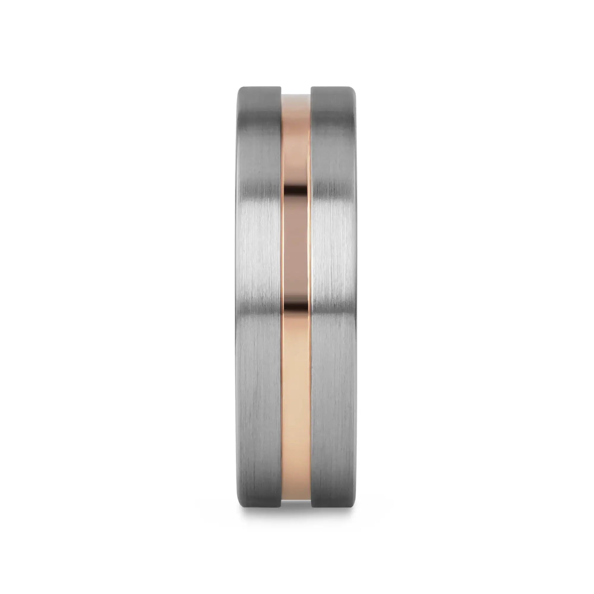 ZEUS Flat Brushed Tungsten Carbide Ring with Rose Gold-Plated Groove (4mm–10mm)