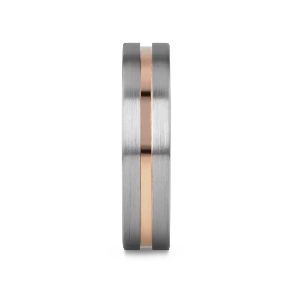 ZEUS Flat Brushed Tungsten Carbide Ring with Rose Gold-Plated Groove (4mm–10mm)
