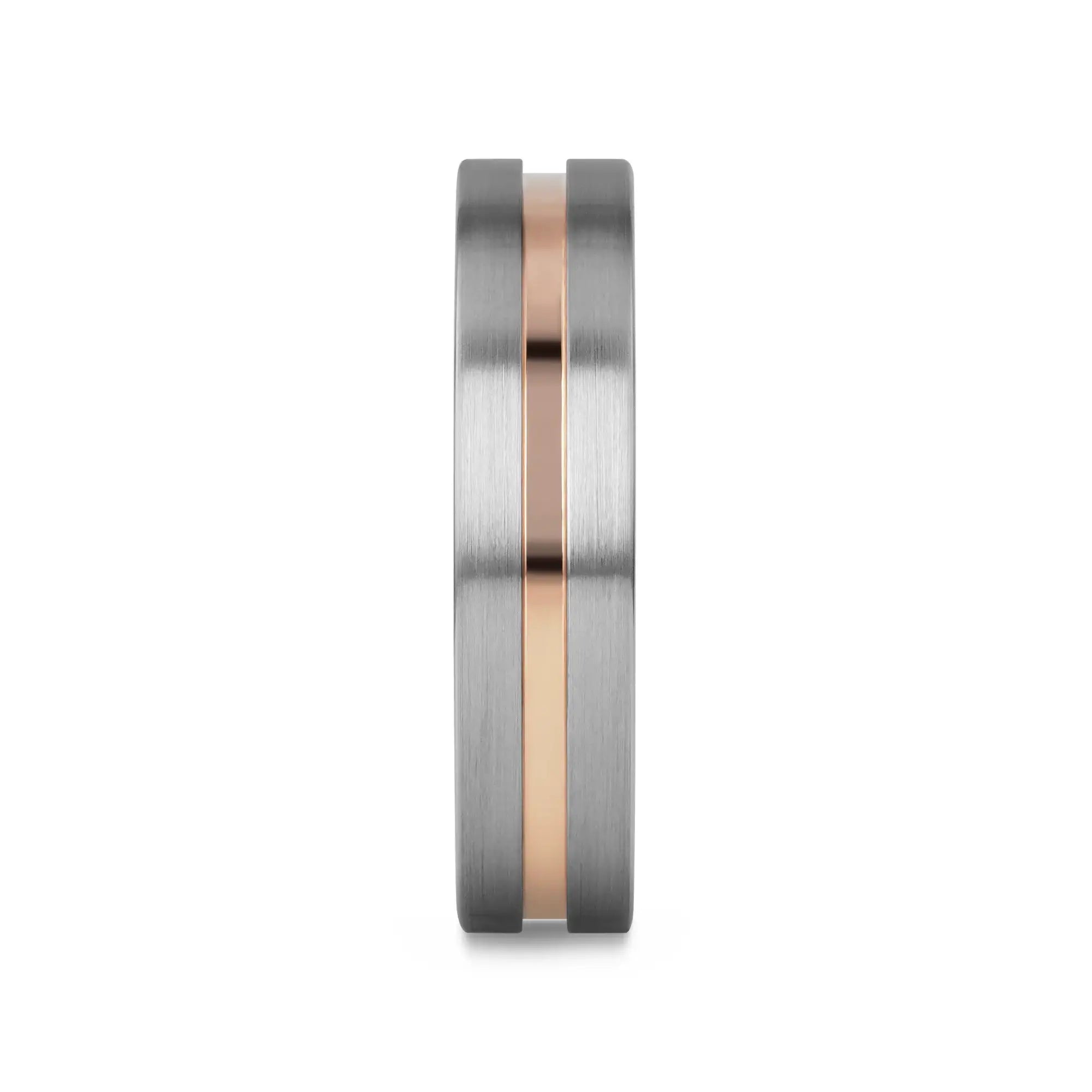 ZEUS Flat Brushed Tungsten Carbide Ring with Rose Gold-Plated Groove (4mm–10mm)