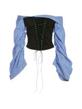 'Austin' Office Siren Striped Corset Long Sleeve Shirts