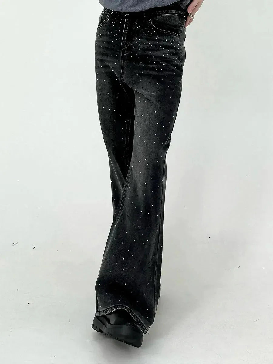 'Diamond Glaze' Shinning Rhinestone Oversized Denim Pants