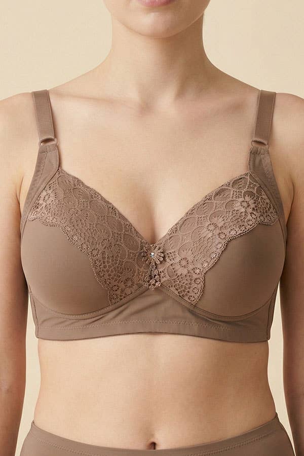 Youmita lace full coverage bra in Chestnut – front close‑up