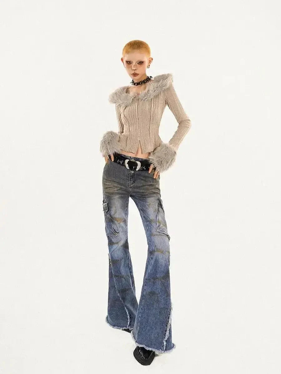 'Iced Frappe' Grey Snow Core Fur Collar Knitted Shirts
