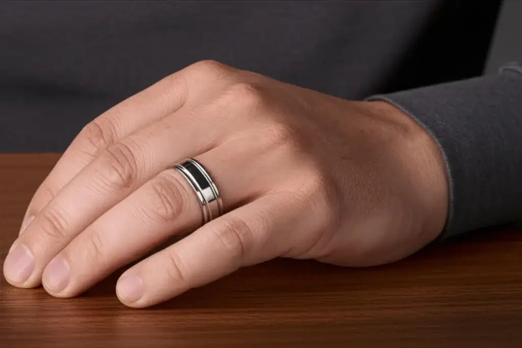 ANCHORAGE Men’s Tungsten Wedding Band with Dual Offset Grooves - 6mm or 8mm