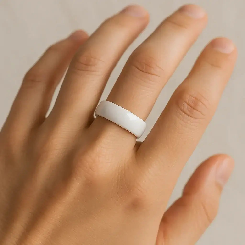 IVORY Domed Polish Finished White Ceramic Ring - 6mm & 8mm