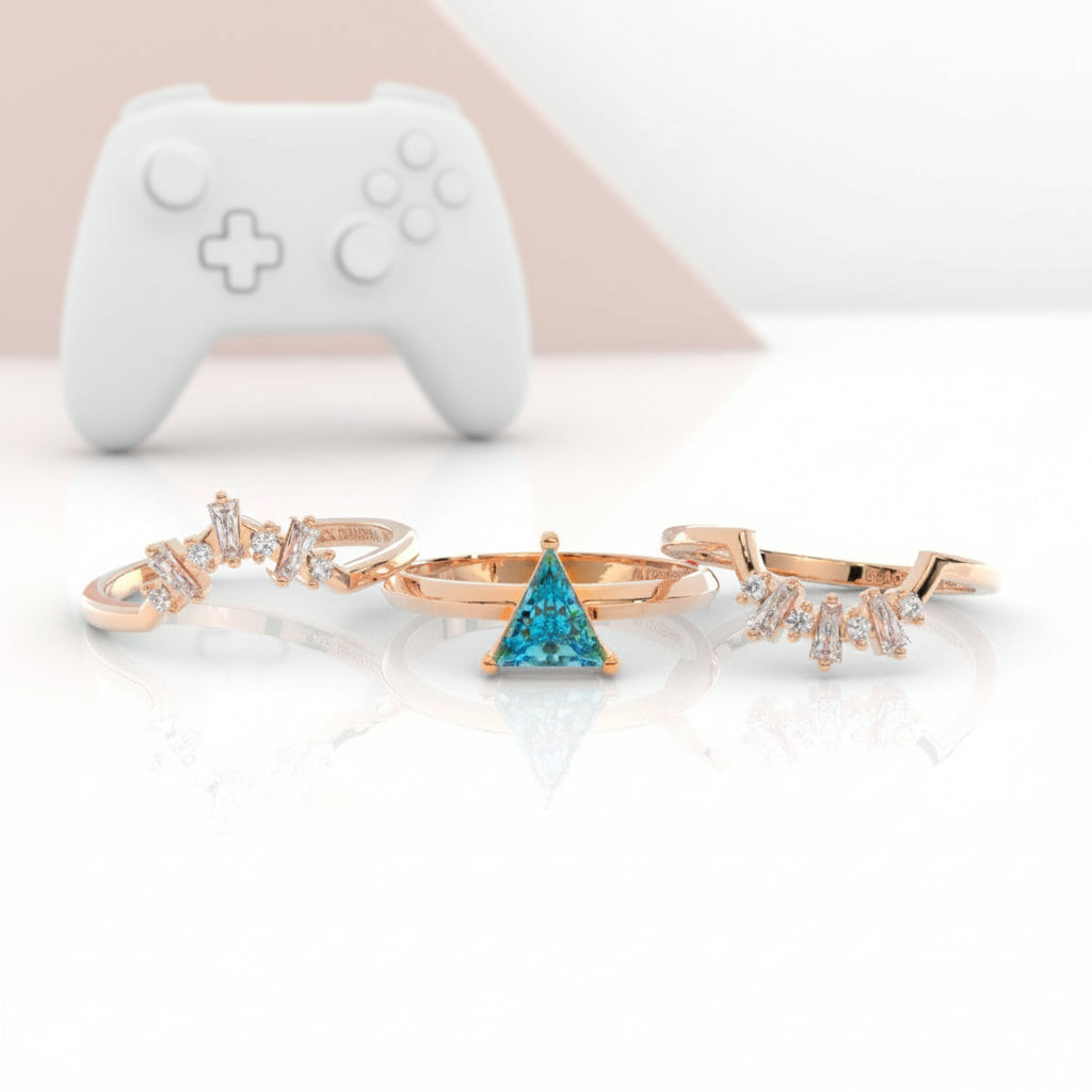 Alchemist 3 Piece Ring Set (Women)- 14k Rose Gold Video Game Inspired Rings