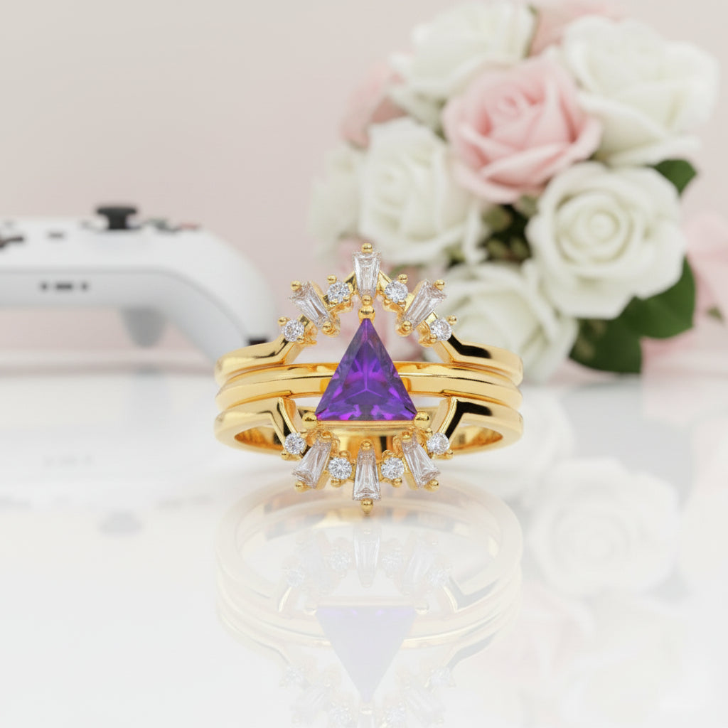 Alchemist 3 Piece Ring Set (Women)- 14k Rose Gold Video Game Inspired Rings