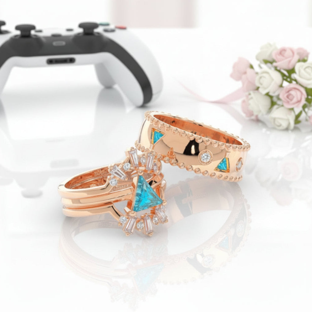 Alchemist 3 Piece Ring Set (Women)- 14k Rose Gold Video Game Inspired Rings
