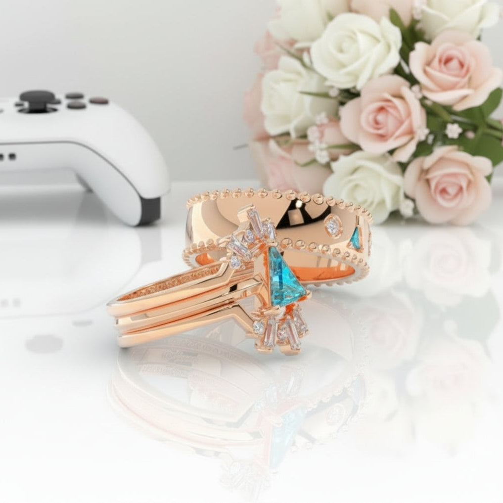 Alchemist 3 Piece Ring Set (Women)- 14k Rose Gold Video Game Inspired Rings