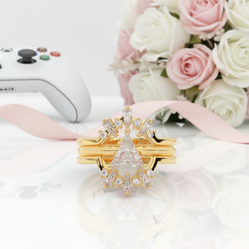 Alchemist 3 Piece Ring Set (Women)- 14k Rose Gold Video Game Inspired Rings